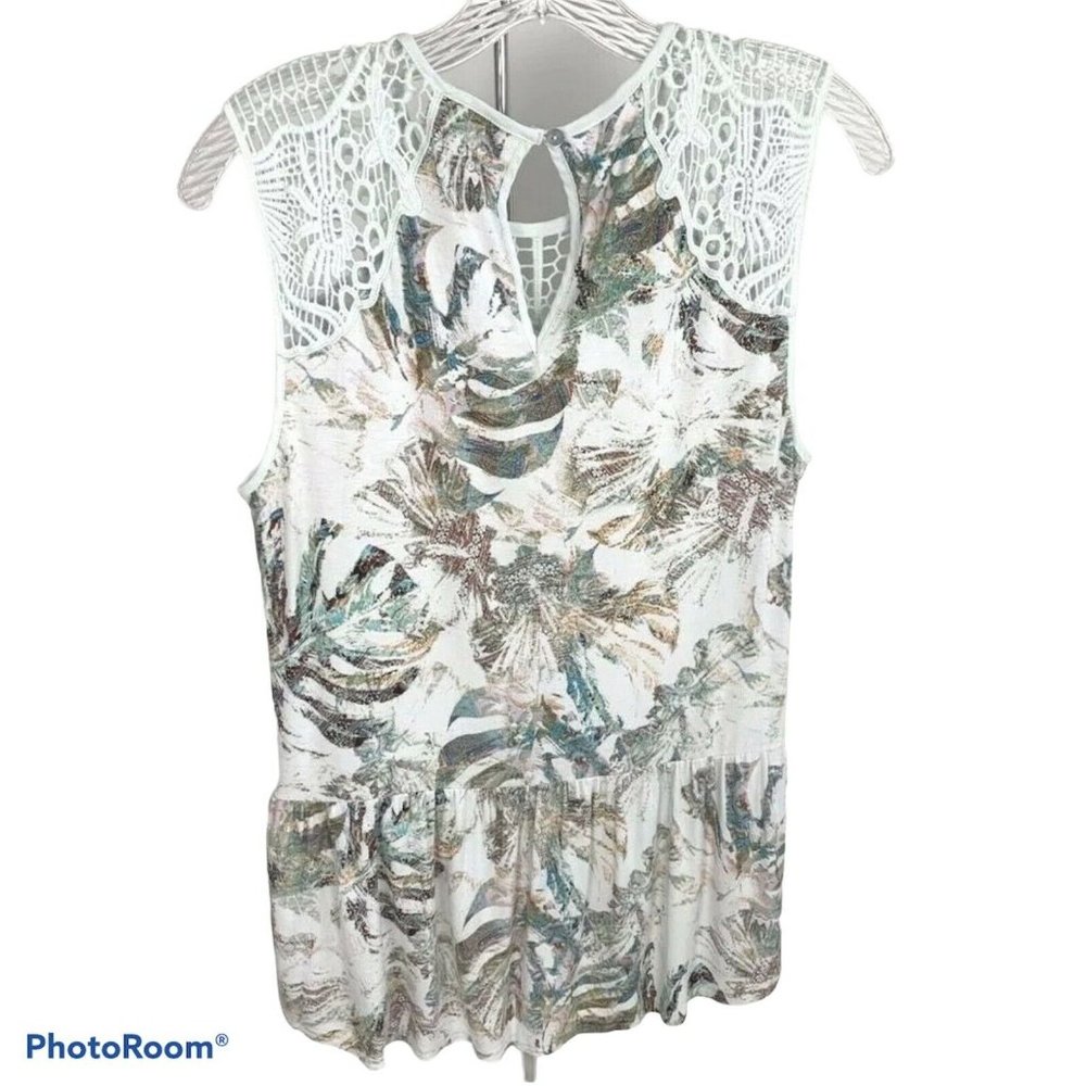 Anthropologie Meadow Rue Women's Blouse Lia Tank White Blue Floral Crochet Top S - Picture 2 of 8